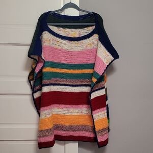 Cozy Crochet Hipster Handmade Shawl Striped Poncho Cape Boho Women's Sweater O/S